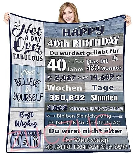 ZUCZUG Kuscheldecke deko 40. Geburtstag für Frauen Mann 150x200cm - Geburtstag Geschenke Decke zum 40. Geburtstag, Happy 40th Birthday Geschenke für Frauen, Mutter, Oma Kollege