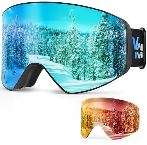 YOZISS Skibrille Unisex für Herren und Damen Jungen,Snowboardbrille mit Magnetische Wechselglas,UV400 Schutz OTG Skibrille für Brillenträger,Anti Beschlag Schneebrille für Skifahren Snowboarden