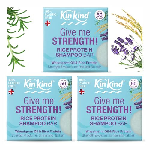 KinKind Rice Water Shampoo Bar for Hair Growth. Give Me STRENGTH! 3 Shampoo Bars for hair UK made. Solid Shampoo Bar with Rice Protein. Natural Hair Thickening Menopause Shampoo Bar for Thinning, Fine