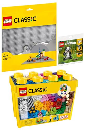 Lego Classic: 10698 Lego Große Bausteine-Box, 11024 Graue Bauplatte & 30641 Pandabär Polybag