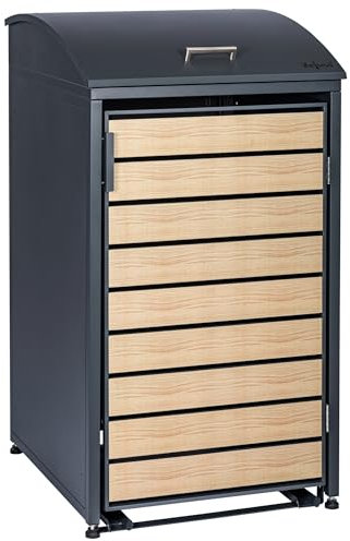 Zelsius Mülltonnenbox 1er Mülltonne mit abgerundetem Deckel | 120-240 Liter | Anthrazit RAL7016 | Tür in Holzoptik mit Erweiterungsmöglichkeiten | Mülltonnenhäusschen, Mülleimerboxen