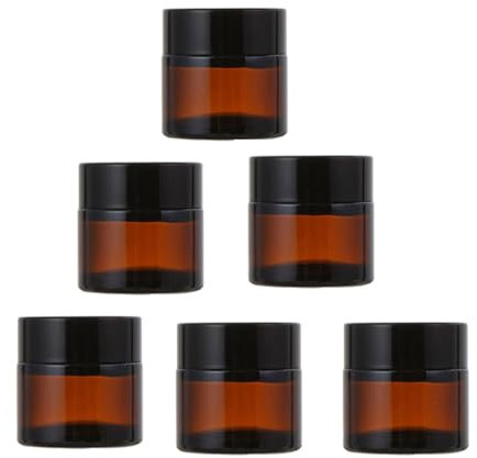 Lot de 6 bocaux en verre ambré de 60 g avec couvercles noirs, pots à crème en verre ambré vides pour crème, échantillon, lotion, poudre, pommades, épices