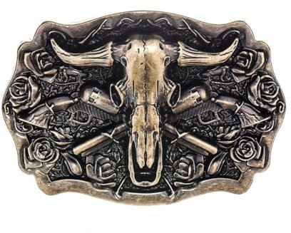 YOQUCOL American Western Cowboy Gürtelschnalle Bronze Longhorn Stierkopf Gürtelschnalle für Herren, E, Medium