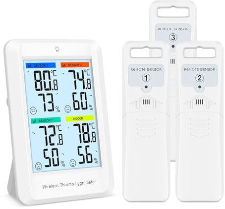 Brifit Thermometer Hygrometer mit 3 Sensoren, Digital Hygrometer Innen Außen mit Großem LCD Display, Raumthermometer, luftfeuchtigkeitsmesser mit ℃/℉ Schalter, MIN/MAX Anzeige, für Büro, Gewächshaus