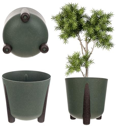 KADAX Vaso da fiori con inserto interno, in plastica, rotondo, per interni ed esterni (verde, 30 cm), K9926