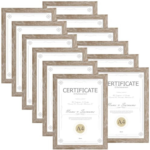 EXYGLO 12er Set Bilderrahmen A4 Set - Rahmen din A4 für 21x29,7 cm Fotos und Bilder, Natur Fotorahmen Collage für Kunstwerke Zertifikate Dokumente - Wand- oder Tischaufsteller