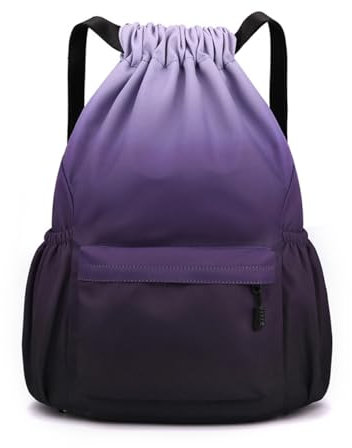 YYKSYDPT Borsa con coulisse per uomo e donna, zaino con tracolla Oxford con cerniera esterna, borsa impermeabile per viaggi, tempo libero o lavoro (Viola Scuro, S)