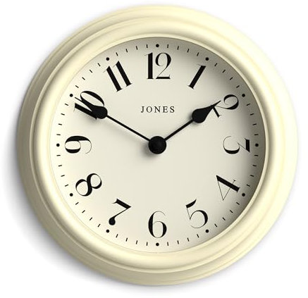 JONES CLOCKS® Frieze wanduhr | Kleine Elegante Klassische runde Uhr | 23cm | Creme | Hübsches Design ideal für die Küche, das Wohnzimmer, das Schlafzimmer, große oder kleine Räume