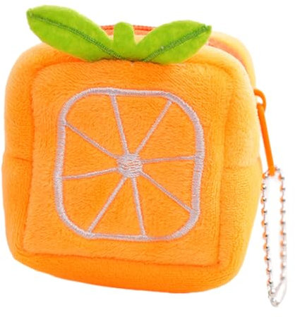 YOUNAFEN Porte-monnaie en forme de fruit - Petit porte-monnaie avec fermeture éclair - Mini sac pour écouteurs - Pochette pour clés - Pour adolescentes, filles et femmes, Orange, 8*6cm