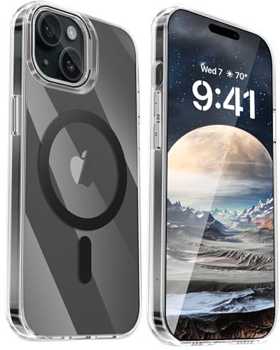 Fingic for iPhone 15 Case,Compatible with MagSafe Shockproof Military-Grade Protection Hard PC Rugged Bumper Slim Thin Non-Yellowing Anti-Scratch Protective Case for iPhone 15,6.1,2023,Crystal Clear