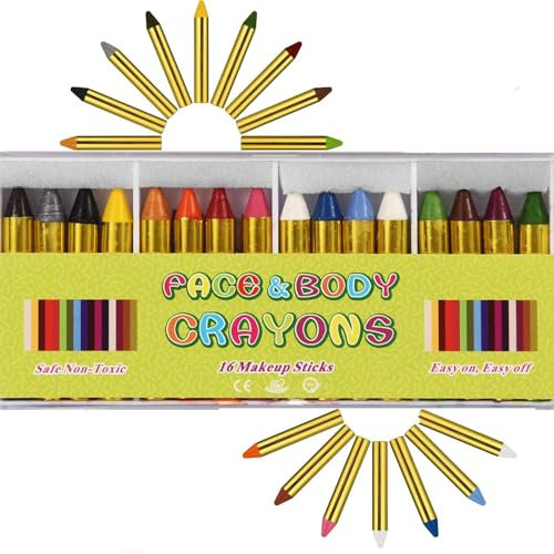 KAIAIWLUO Face Paint Crayons, 16 PCS Face & Body Painting Crayon Kits, Non-Toxic, For Halloween, Party, Cosplay
