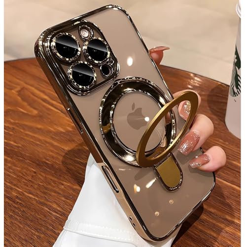ZinLyuen Magnetic Case for iPhone 12 Pro Max Case Stand & Ring Holder Compatible with MagSafe Built-in Camera Lens Protector Shockproof Phone Case for iPhone 12 ProMax 6.7 - Gold