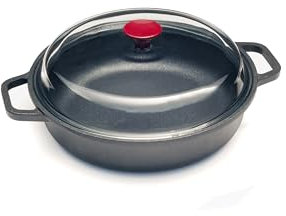 RISOLI'’ | VINUM, Tegame Antiaderente Ø24cm, con Coperchio in Vetro, in Alluminio Fuso Riciclato, No Induzione, Made in Italy