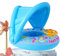 Bouée de natation gonflable pour bébé avec toit pare-soleil, pour enfants jusqu'à 15 kg, capote amovible, volant rotatif avec klaxon, aide à la natation pour la piscine et la plage
