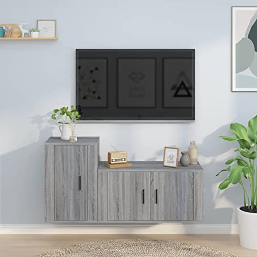 Buzaza Ensemble de Meubles TV 2 pcs Sonoma Gris Bois d'ingénierie,Meuble TV,Table Basse Salon Meuble TV,Table Basse LED Couleurs