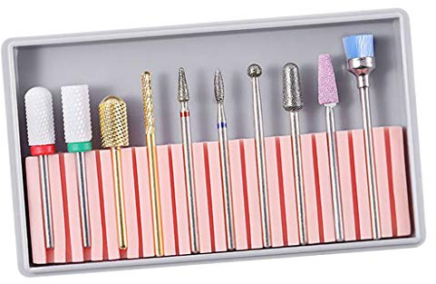 BH-08 Keramik-Nagelbohrer, Schleif-, Polierkopf-Reinigungsbürsten-Set, 10 Stück