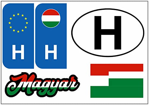 Daged Ungarn Aufkleber Karte 5 Stück - Auslandskennzeichen Nummernschild PKW Auto Motorrad Biker Flagge Fahne Vinyl KN