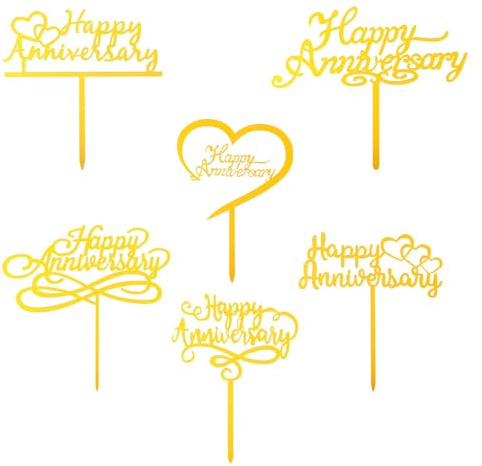 6 Pcs Happy Birthday Cake Toppers Golden Cake Top Decoration Side Decor Banner Sign Acrylic Caketopper Inserts Mirror Cake Decorating Supplies for Party Anniversary Desserts Pastries