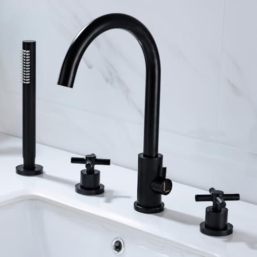 XJTNLB 4 Hole Bath Taps Black Shower Head and Hose Set for Bath Taps Bathroom Hot Cold Water Tap Mixer Shower