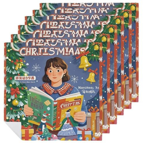 Servietten, Stoffservietten, wiederverwendbare Serviette, Uhr, Weihnachten, bedruckt, Abendessen, waschbar, für Herbst, Freunde, Hochzeit, Dekoration, 6 Stück