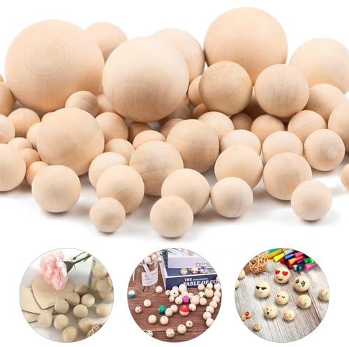 100 Stück Holzkugeln Ohne Loch 10mm bis 30mm Runde Holzkugel, Natürliche Lose Spacer Perlen, Unlackiert Naturholz Holzperlen Bastelperlen für DIY Schmuck Herstellung zum Basteln