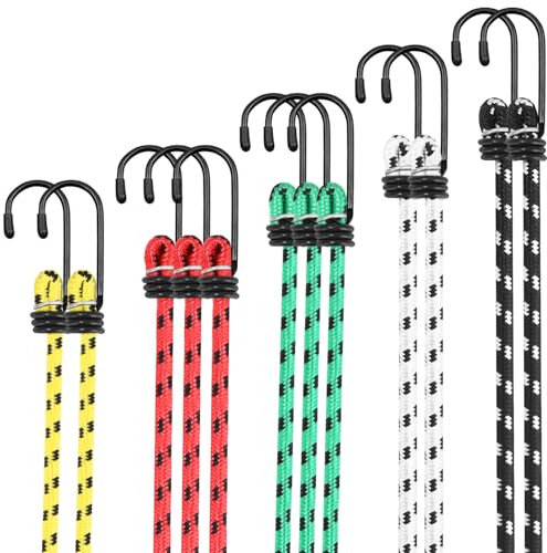 Juego de 12 Cuerdas Elásticas con Gancho, Tensores Elásticos de 5 Longitudes Diferentes, Pulpos Elasticos con Qancho, Cuerda Elastica, para Portaequipajes, Lonas, Bicicletas, Moto, Portaequipajes