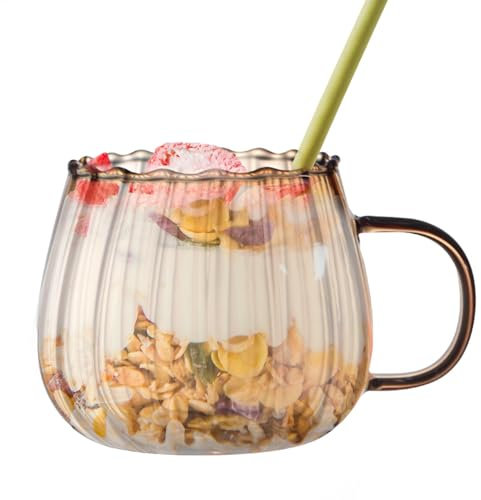 Tazze da tè in vetro trasparente a forma di zucca con manico, 400 ml, tazze da tè trasparenti, tazze da tè, tazze da tè in polvere per acqua calda, caffè caldo, bibite, latte, latte in polvere, latte