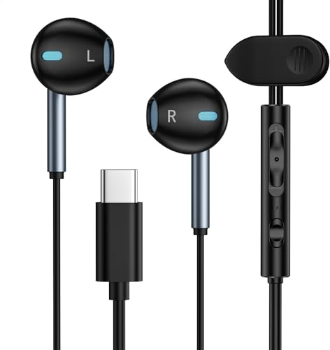 Cuffie con cavo USB tipo C per iPhone 16E/16/16 Pro Max/16 Plus/15/iPad Pro Air 5/4, Samsung S25 Ultra, auricolari con microfono e controllo del volume, auricolari stereo Hi-Fi di tipo C per Galaxy