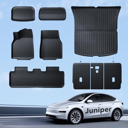 LANTU Fußmatten 9 Pcs für Tesla Model Y 2025-2026 Premium/Performance TPE Allwetter 3D Hoher Rand rutschfest Wasserdicht Kofferraummatte und Zweite Sitzreihe Rückenbezug für Model Y Juniper Zubehör