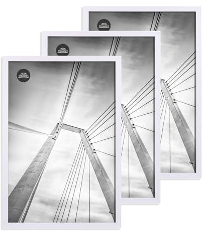 lincoolart Juego de 3 marcos de fotos de 50 x 70 cm, color blanco, madera de densidad media de 70 x 50 cm, marco blanco con cristal acrílico irrompible, marco de póster para grandes fotos/imágenes