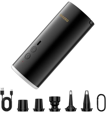 WADEO Pompe À Air Électrique Portable pour Gonflables 4000mAh - Gonfleur Électrique avec Lampe de Camping & 6 Buses - Gonflage/Dégonflage Rapide pour Matelas, Bateau, Piscine, Bouée, Jouets