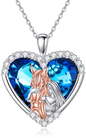 POPLYKE Pferd Medaillon Halskette für Frauen Sterling Silber Pferd Anhänger Tier Kristall Schmuck für Damen