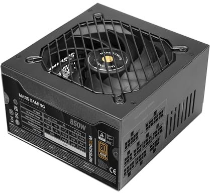 Mars Gaming MPB850SIM, Fuente Alimentación Full Modular ATX 850W, 7 Años Seguridad, 80Plus Bronze 230V EU, 90% Eficiencia, Ventilador SI Extreme Silence 140mm, Tecnologías AI2-RPM, DC-DC y SMD, Negro