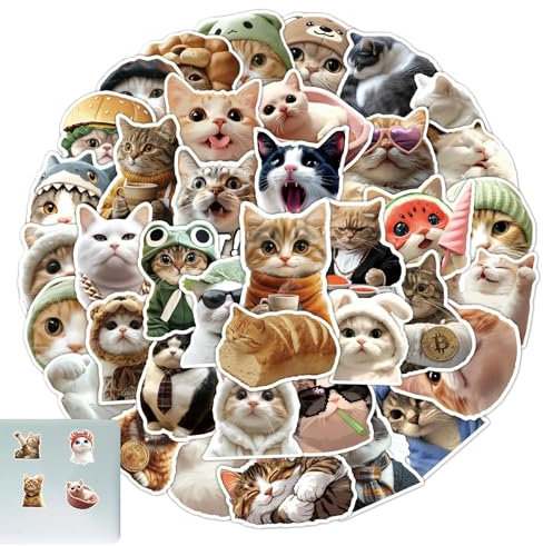 Meme -Katzenaufkleber, Katzenaufkleber - Cat Meme Sticker Decoration Decal - Ästhetische Haustierabziehbilder Party Gefälligkeiten für Journaling Laptop Scrapbook Water Flaschen