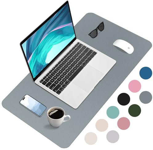 Zanfqvo Schreibtischunterlage 90x43 cm - Mauspad XXL aus PU-Leder, Wasserdicht und rutschfest - Multifunktionales schreibunterlagen - tischunterlage für Büro/Home/Laptop (Dunkelgrau)