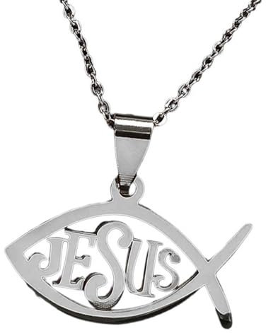 WLNEXT Fisch-Edelstahl-Halskette, Ichthys Anhänger-Halskette, Halsschmuck, verstellbare Kette für Frauen, 50 cm