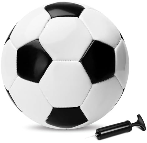 U&C Planet Fußball Größe 3 für Kinder von 3 bis 8 Jahren mit Pumpe und Netz | Wasserabweisend & leicht zu reinigen, Outdoor Spielzeug und Geschenk für Jungen und Mädchen, Klassisch schwarz-weißes Design