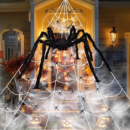 Ntwdby Halloween Deko Spinnennetz, Halloween Spinnennetz,700 cm Spinnweben Halloweens Deko, 40g Spinnenweben Deko + 90cm Riesen Spinne + 20 kleine Spinnen, für Outdoor/Indoor Halloweens Dekoration