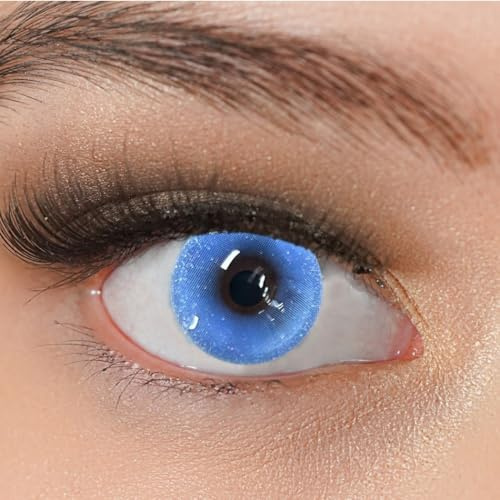 Kontaktlinsen farbig blau ohne Stärke stark deckend Charmiga Sky Blue | Crazy Jahreslinsen kräftige Farben 2 Stück + Behälter, weiche Farblinsen 0.00 Dioptrien 14.20 mm