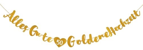 Goldene Hochzeit Deko, Hängende Dekoration aus Glitzerpapier, Banner zur Golden Jubiläumsdekoration, Geeignet für Die Goldhochzeit, die Party zum 50. Hochzeitstag usw.