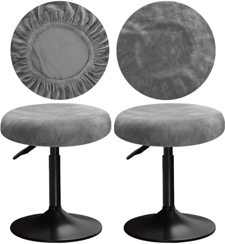 YINGAYOU Hockerbezug Rund 30-40 cm Bezug Hocker Rund Samt Luxuriöser Stoff Waschbar Dehnbar Wunderschöne Farbe für Runde und Eckige Hocker (2, Grau)