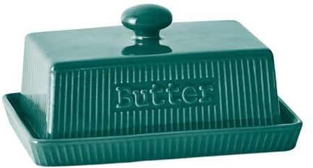 Butterdose Porzellan, rechteckige Butterglocke für 250g Butter, Butterschale mit Deckel und Griff, Butterbox Spülmaschinenfest, Butterschatz im Landhausstil für Haus und Küche, grün
