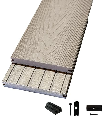 Woodstore24 WoodoMalta Komplettset 2,4 m - Grau - Terrassendiele - Massivdiele - Rutsch- & Wetterfest - Breite: 146 mm, Stärke: 18 mm - 7 m²