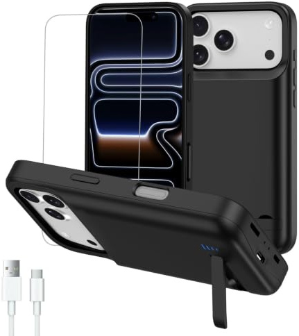 Gladgogo Akkuhülle für iPhone 17 Pro Max mit Handyhalter(8500mAh)