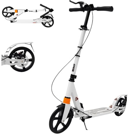 Scooter, Höhenjustierbarer & zusammenklappbarer Cityroller, Tragfähigkeit 100 kg, 200mm Räder, Hand- & Trittbremse, rutschfest für Schüler, Jugendliche und Erwachsene