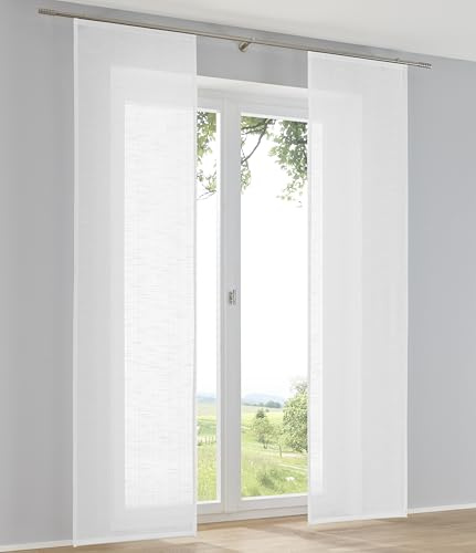 Kutti 2er Set Schiebegardinen Raumtrenner Boston weiß Leinenoptik Schiebevorhänge mit Paneelwagen B 60 x H 225 cm