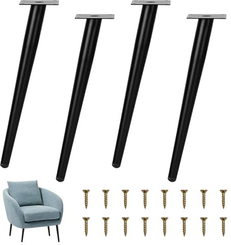 BOYIFEIJIE Schräge Tischbeine Metall Schwarz 35 cm, 4er Set Füße für Möbel, Kegelförmige Metallmöbelfüße mit Rutschfesten Kappen für Couchtisch, Kommode, TV-Schrank und Stühle (35 cm)
