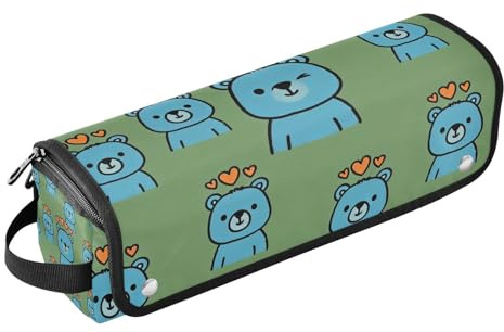 GuoChe 2 in 1 Hair Tools Organizer with Iron Mat Waterproof Curling Iron Travel Case for Hot Tools Curling Iron Flat Irons Hair Volumizer Styler, Cheerful Blue Bear & Heart