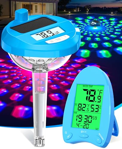 PoolLeader 2026 Solar Powered Wireless Pool Thermometer Floating Easy Read | Dynamic LED Light Show, Dual Backlit Display, 650FT Transmission | IP68 Waterproof Pool Temperature Thermometer for Hot Tub
