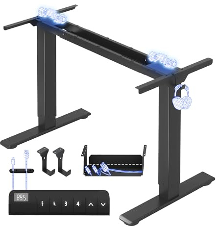 FLEXISPOT Höhenverstellbarer Schreibtisch Gestell E1 PRO mit Doppelmotor | Elektrische Tischbeine höhenverstellbar mit Kabelmanagement & 2 Haken,LED-Höhenanzeige&4 Speicherplätzen fürs Büro&Homeoffice